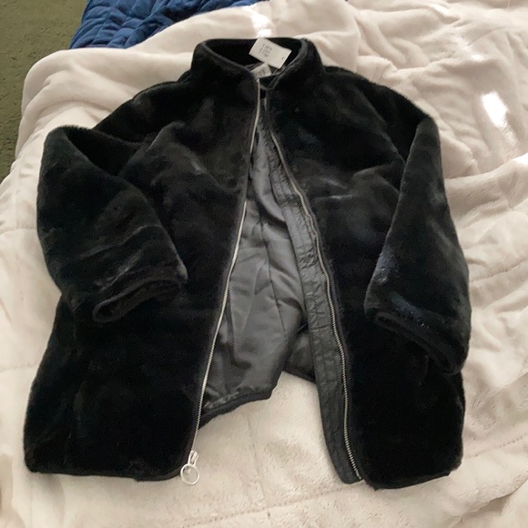 Plush faux fur zip up jacket coat NWT